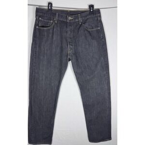 Levi's 501 Jeans Mens 36x36 Dark Wash Button Fly Straight Classic Yellow Stitch